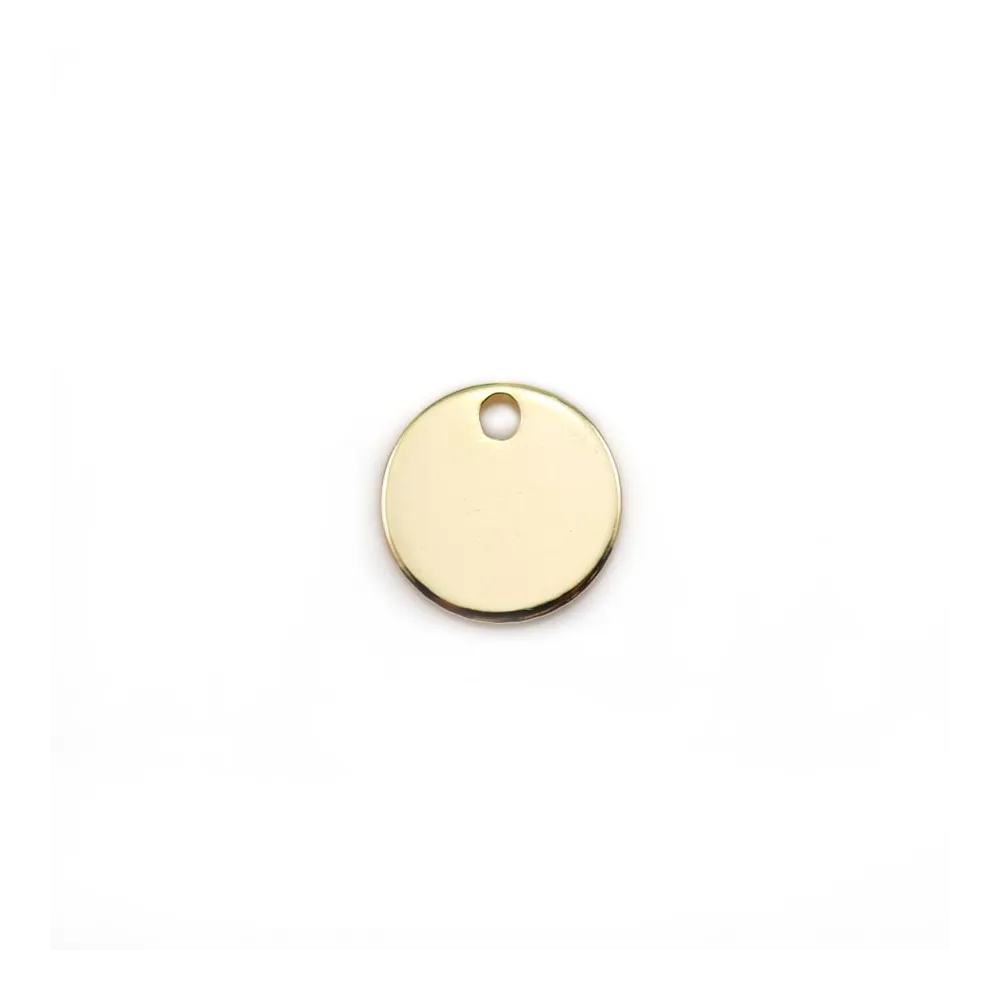 Breloque ronde, plaquée par " flash" or sur laiton 8mm x 4pcs