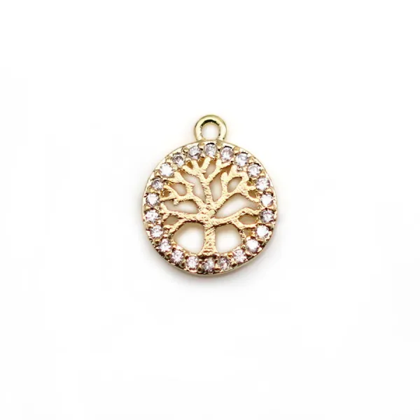 Round pendant 18mm, plated by "flash" gold brass with pearls x 1pc