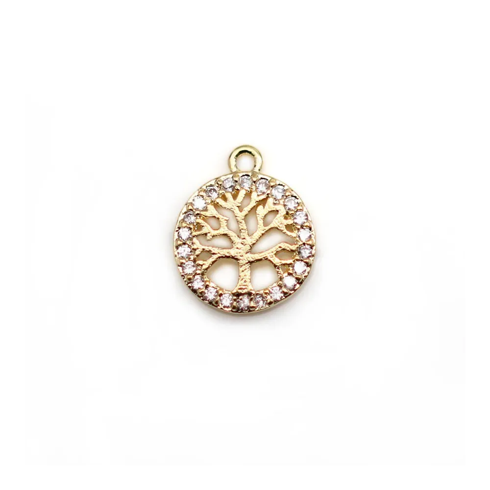 Breloque en forme ronde arbre de vie 9.5x11.5mm x 1pc