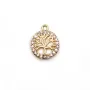 Round pendant 18mm, plated by "flash" gold brass with pearls x 1pc