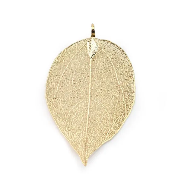 Véritable feuille d'arbre naturelle plaquée par "flash" or sur laiton 34-45 x 65-85mm x 1pc