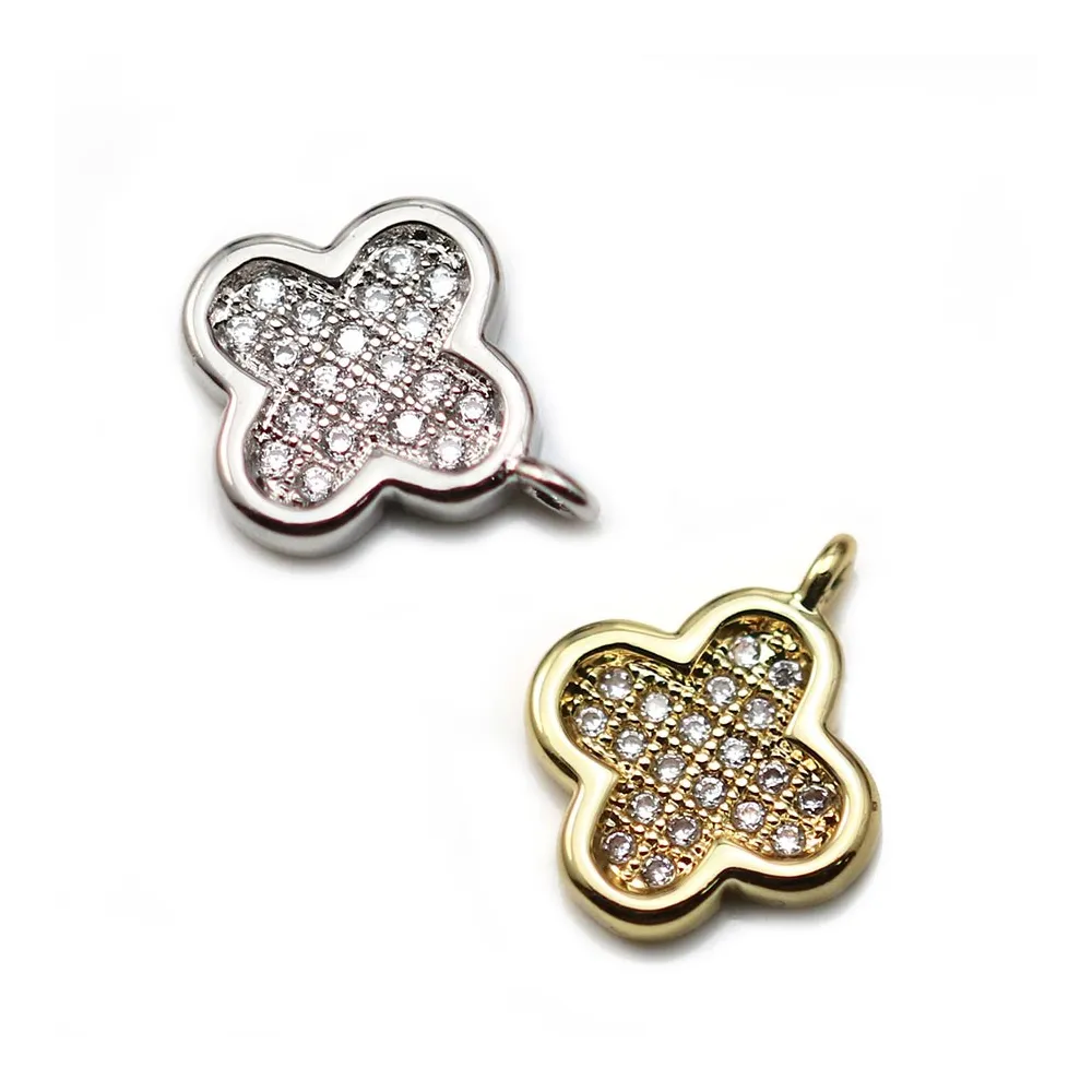 Charms clover by "flash" Silver on brass 10mm x 1pc