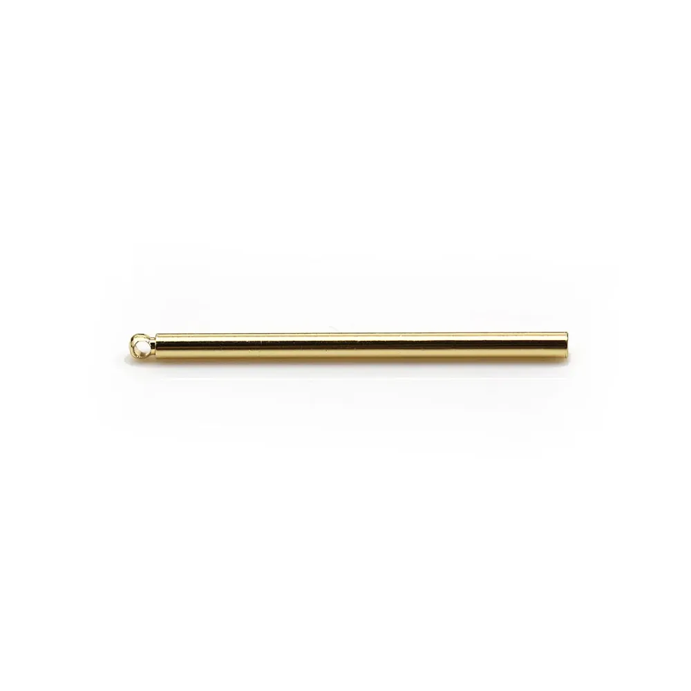 Pendentif en forme de tube 2x35mm , plaqué par "flash" or sur laiton x 4pcs