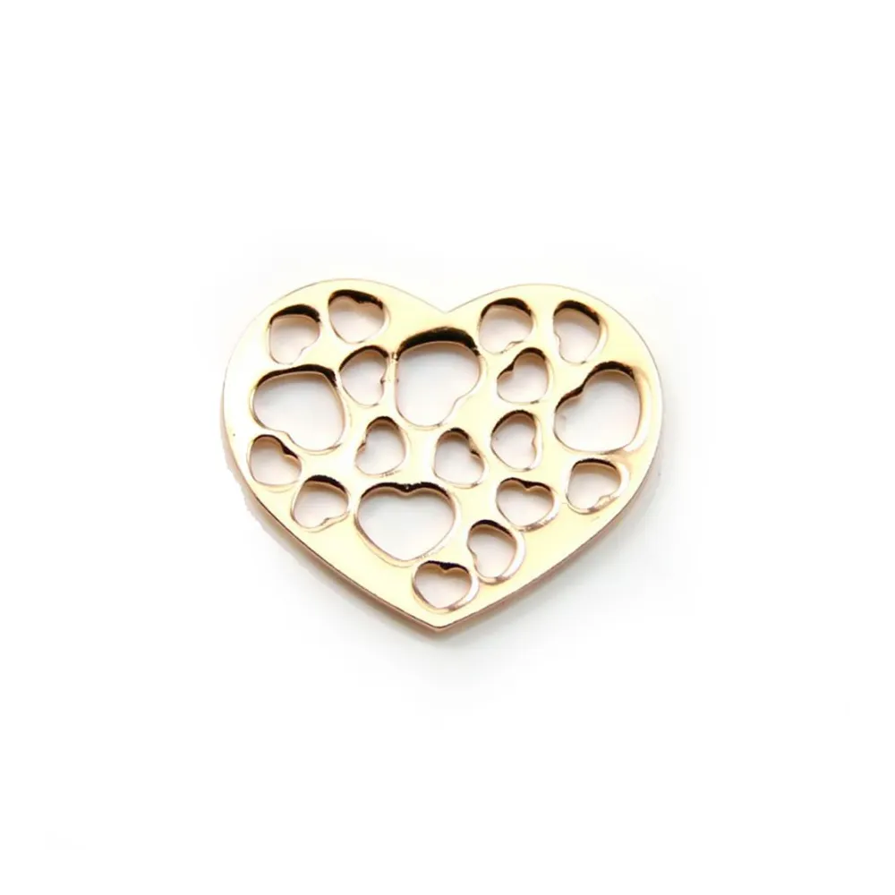 Intercalaire Coeur Ajourée Plaqué par "flash" or sur laiton 18.5x22.7mm x 4pcs