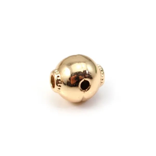 Boule intercalaire 3 perçages, Plaquée par "flash" or sur laiton 1.8x8mm x 1pc