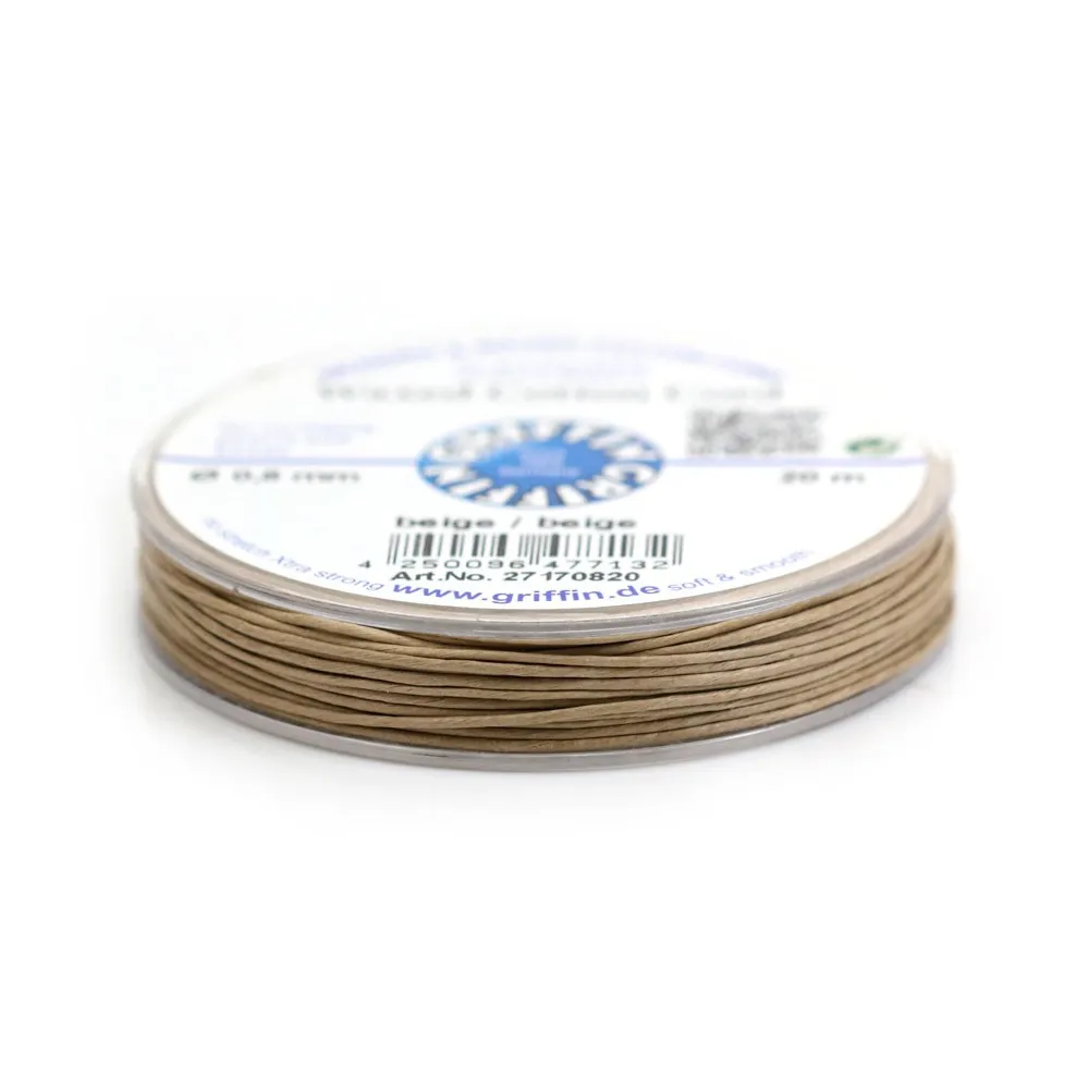 Grey waxed cotton cords 0.8mm x 20m