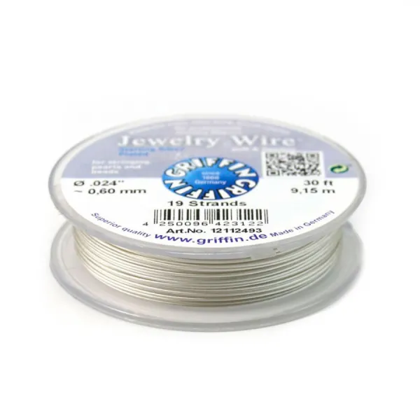 Fil cablé 19 brins gainé nylon plaqué argent 0.6mm x 9.15m