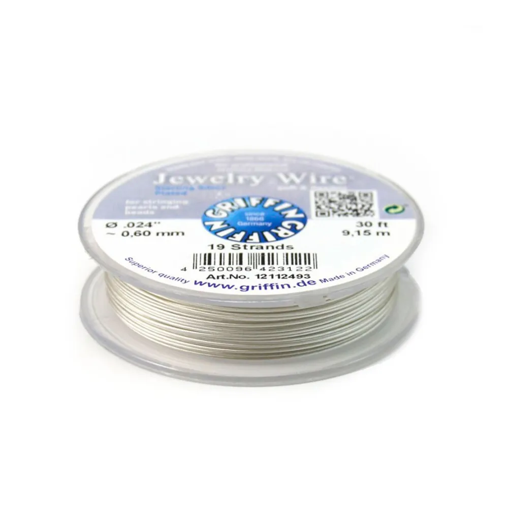 Stringing wire soft flexible silver-plated 0.6mm x 9.15m