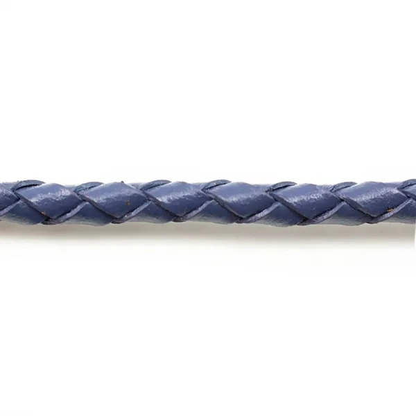 Bleu guède Braided leather cord 4.0mm  x 50cm