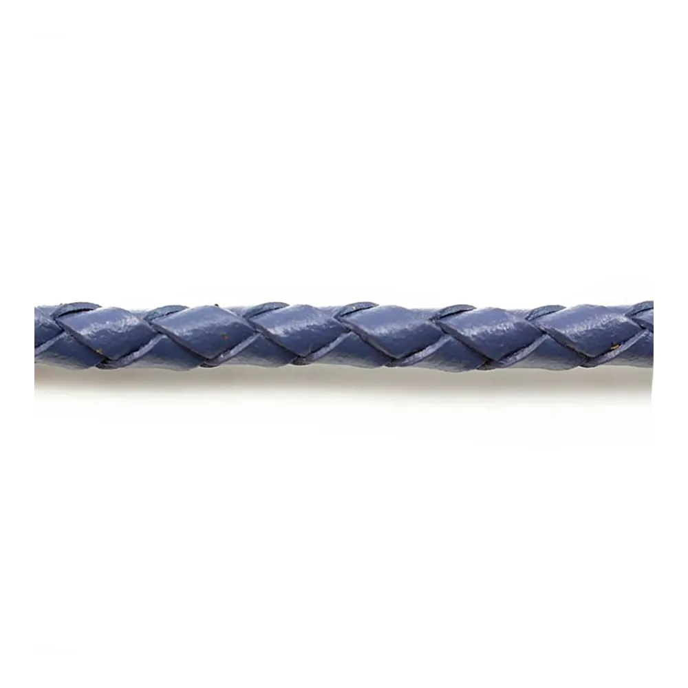 Cordon cuir tressé bleu guède 4.0mm x 50cm