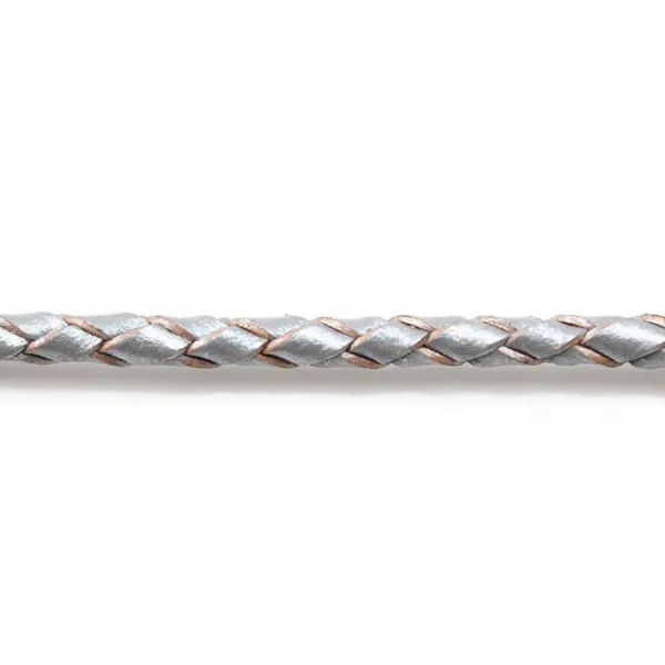 Silver metallized Braided leather cord 3.0mm  x 50cm