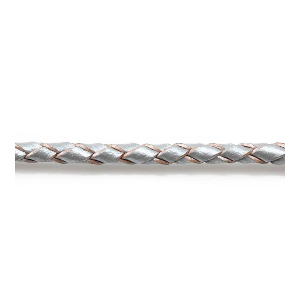 Silver metallized Braided leather cord 3.0mm  x 50cm