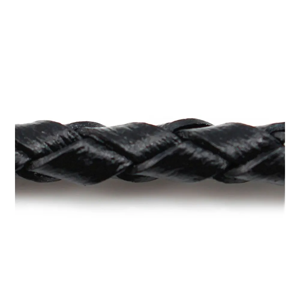 Cordon cuir tressé noir 6.0mm x 50cm