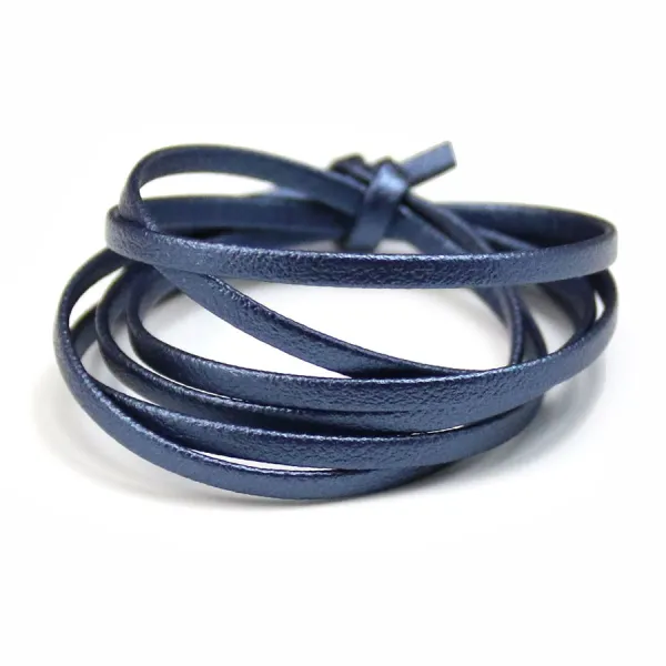 Synthetic leather, in flat shape, in blue iridescent color, 3mm x 90cm