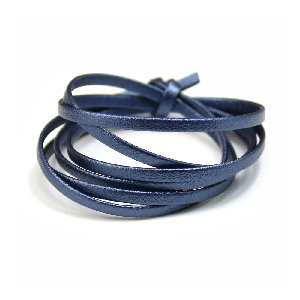 Cuir synthétique, de forme plate, de couleur bleu irisé, 3mm x 90cm