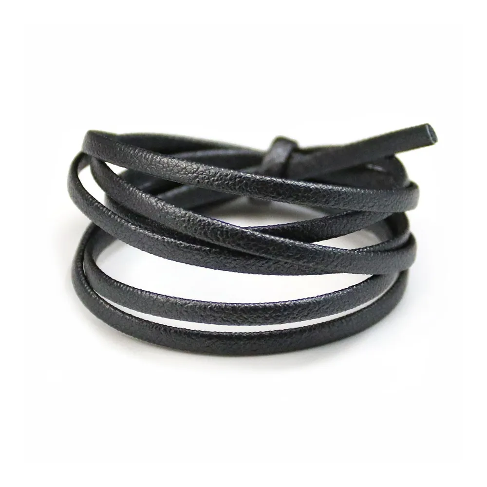 Cuir synthétique, de forme plate, de couleur noire, 3mm x 90cm