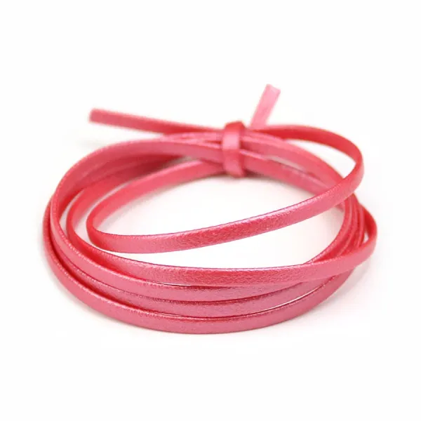 Synthetic leather, in flat shape, in dark pink color, 3mm x 90cm