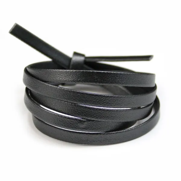 Cuir synthétique, de forme plate, de couleur noir, 5mm x 90cm