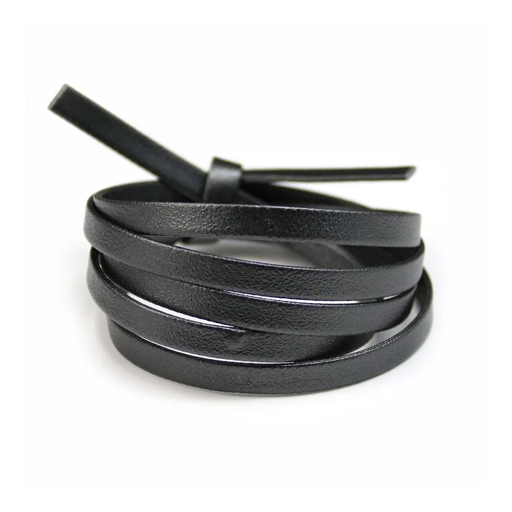 Cuir synthétique, de forme plate, de couleur noir, 5mm x 90cm