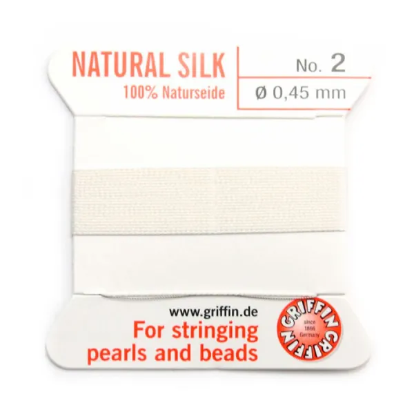 Silk bead cord 0.45mm white x 2m