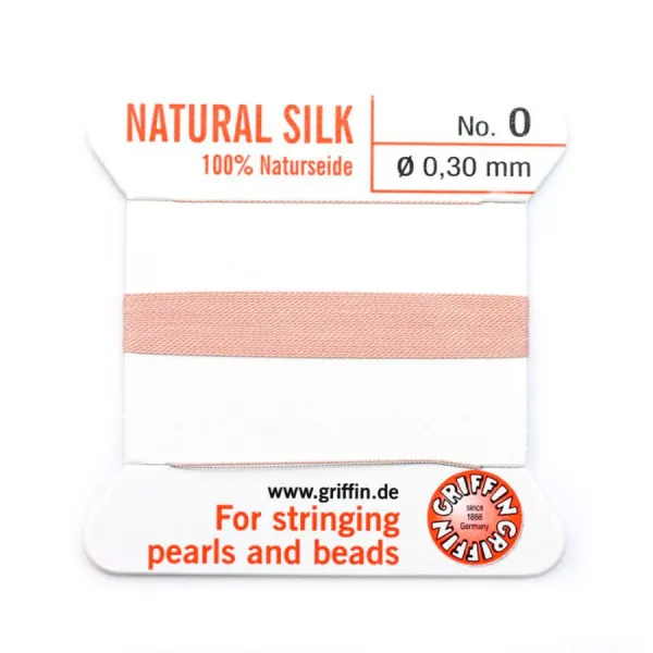 Silk bead cord 0.3mm with  needle attached pale pink x 2m