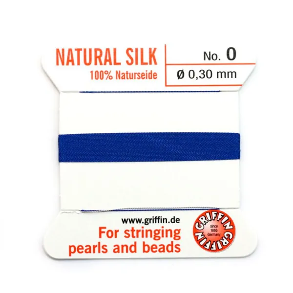 Silk bead cord 0.3mm with  needle attached dark bleu x 2m