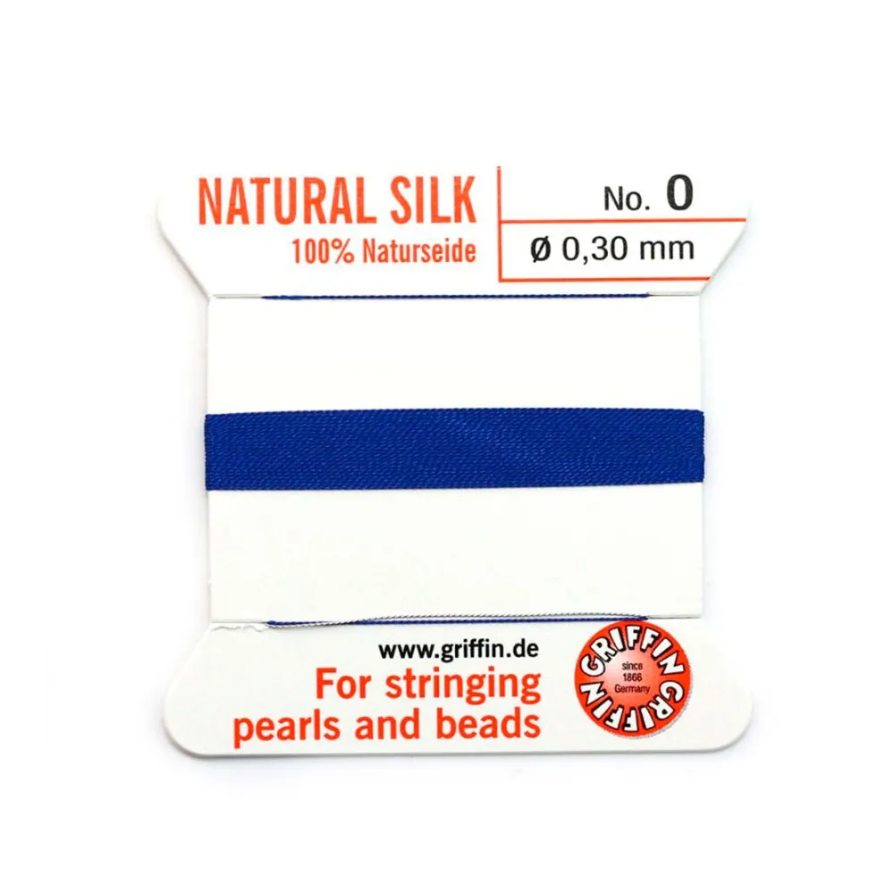 Silk bead cord 0.3mm with  needle attached dark bleu x 2m