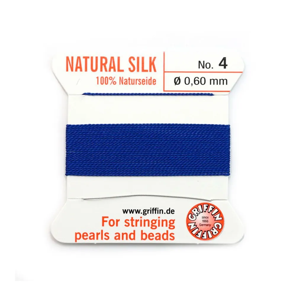Silk bead cord 0.6mm with needle attached dark bleu x 2m