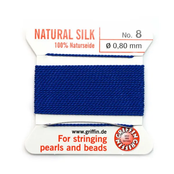 Fil de soie 0.8mm attaché à une aiguille bleu foncé x 2m
