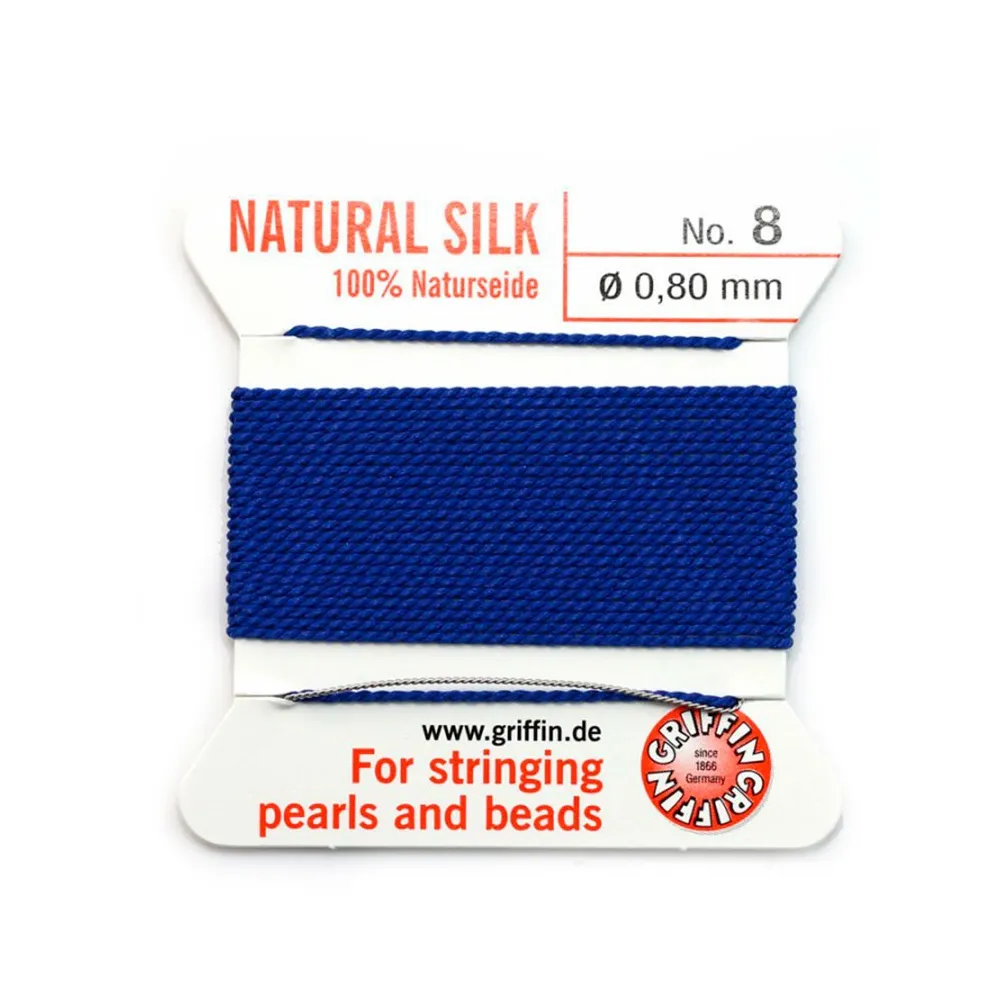 Fil de soie 0.8mm attaché à une aiguille bleu foncé x 2m