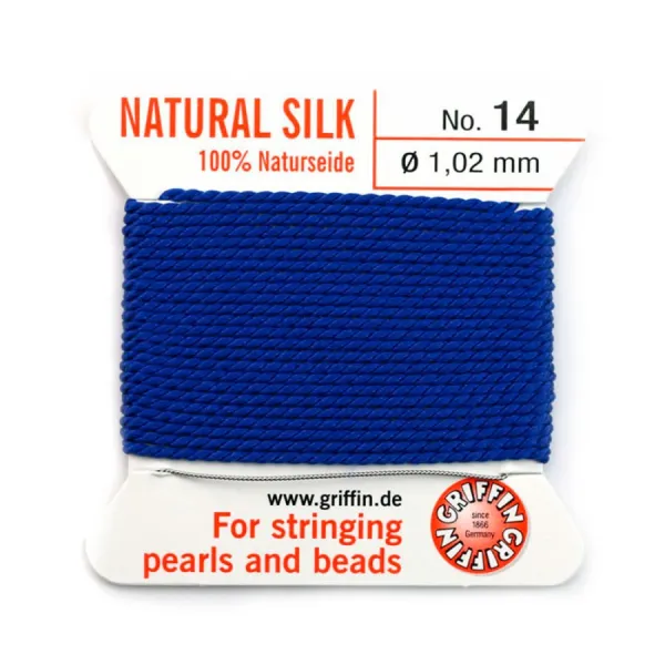 Silk bead cord 0.8mm with needle attached dark bleu x 2m