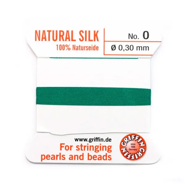 Silk bead cord 0.3mm with needle attached green x 2m
