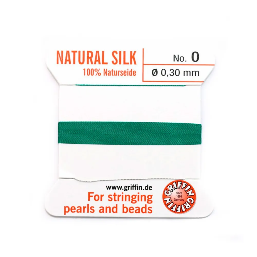 Silk bead cord 0.3mm with needle attached green x 2m