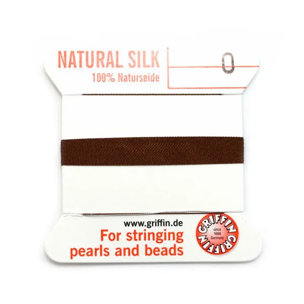 Silk bead cord 0.3mm with  needle attached brown x 2m