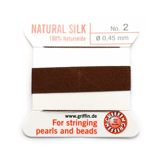 Silk bead cord 0.45mm with needle attached brown x 2m