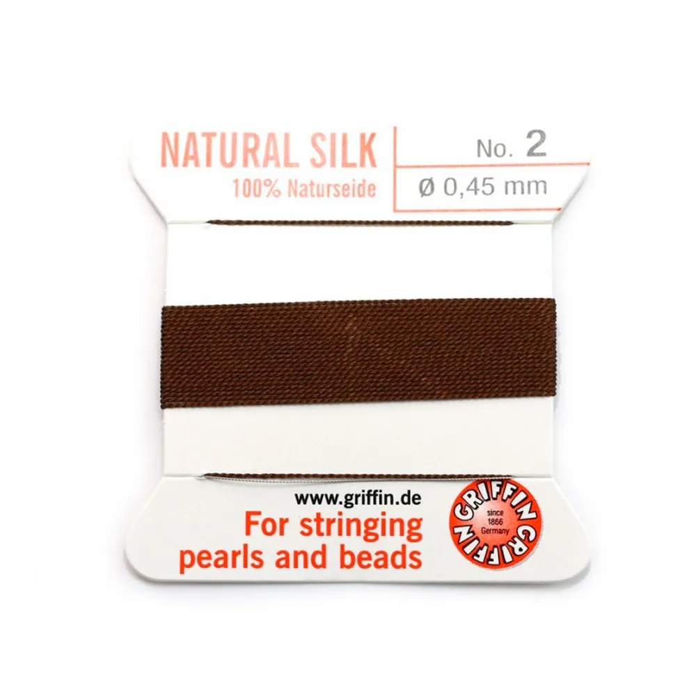Silk bead cord 0.45mm with needle attached brown x 2m
