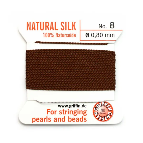 Fil de soie 0.8mm attaché à une aiguille brun x 2m
