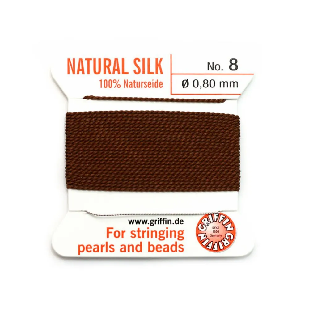 Fil de soie 0.8mm attaché à une aiguille brun x 2m