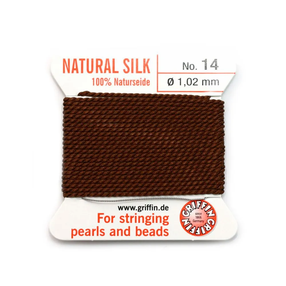 Silk bead cord 0.8mm with needle attached brown x 2m