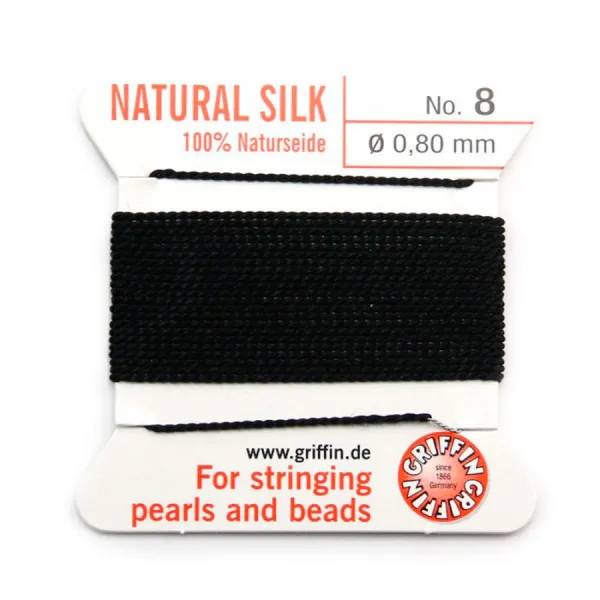 Silk bead cord 0.8mm black x 2m