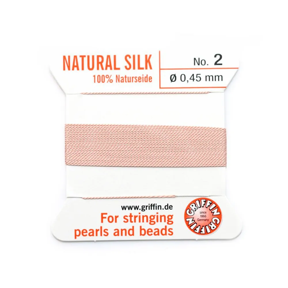 Silk bead cord 0.45mm with needle attached pale pink x 2m
