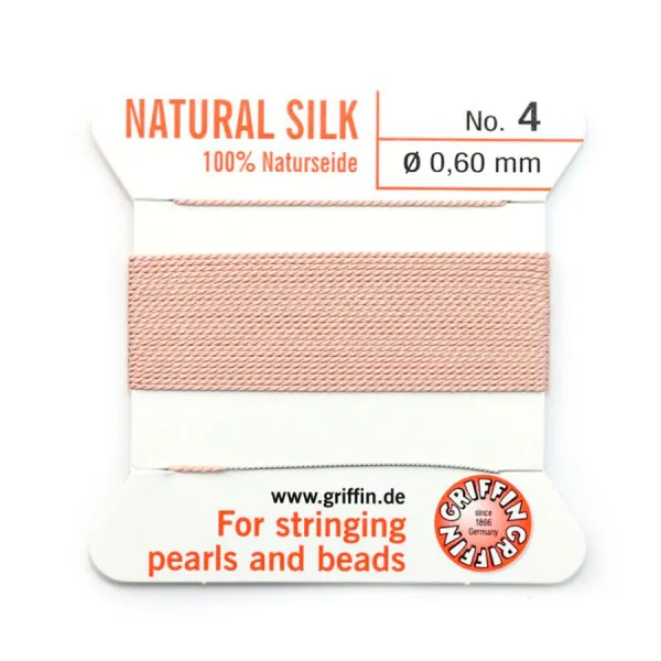 Fil de soie 0.6mm attaché à une aiguille rose pâle  x 2m