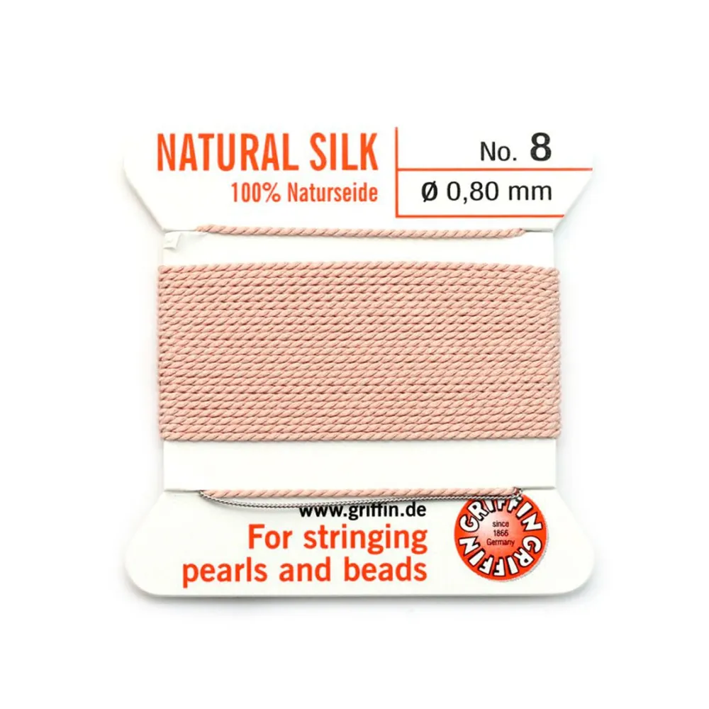 Fil de soie 0.8mm attaché à une aiguille rose pâle x 2m