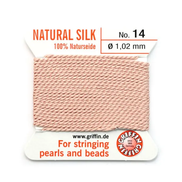 Fil de soie 1.02mm attaché à une aiguille rose pâle x 2m