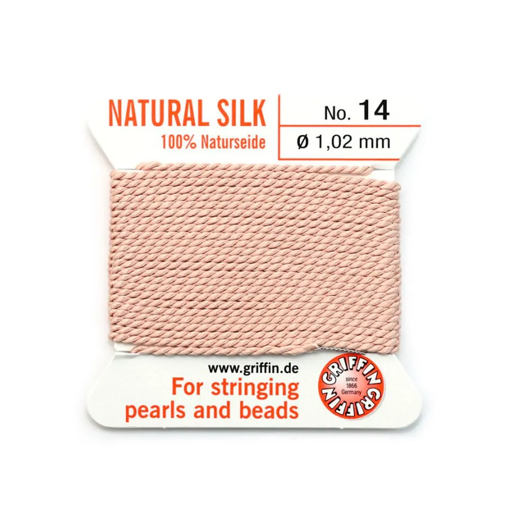 Silk bead cord 0.8mm with needle attached pale pink x 2m