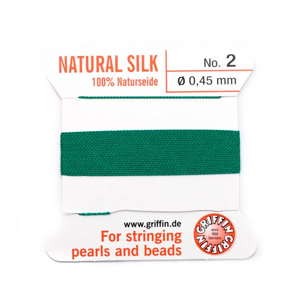 Fil de soie 0.45mm attaché à une aiguille vert x 2m