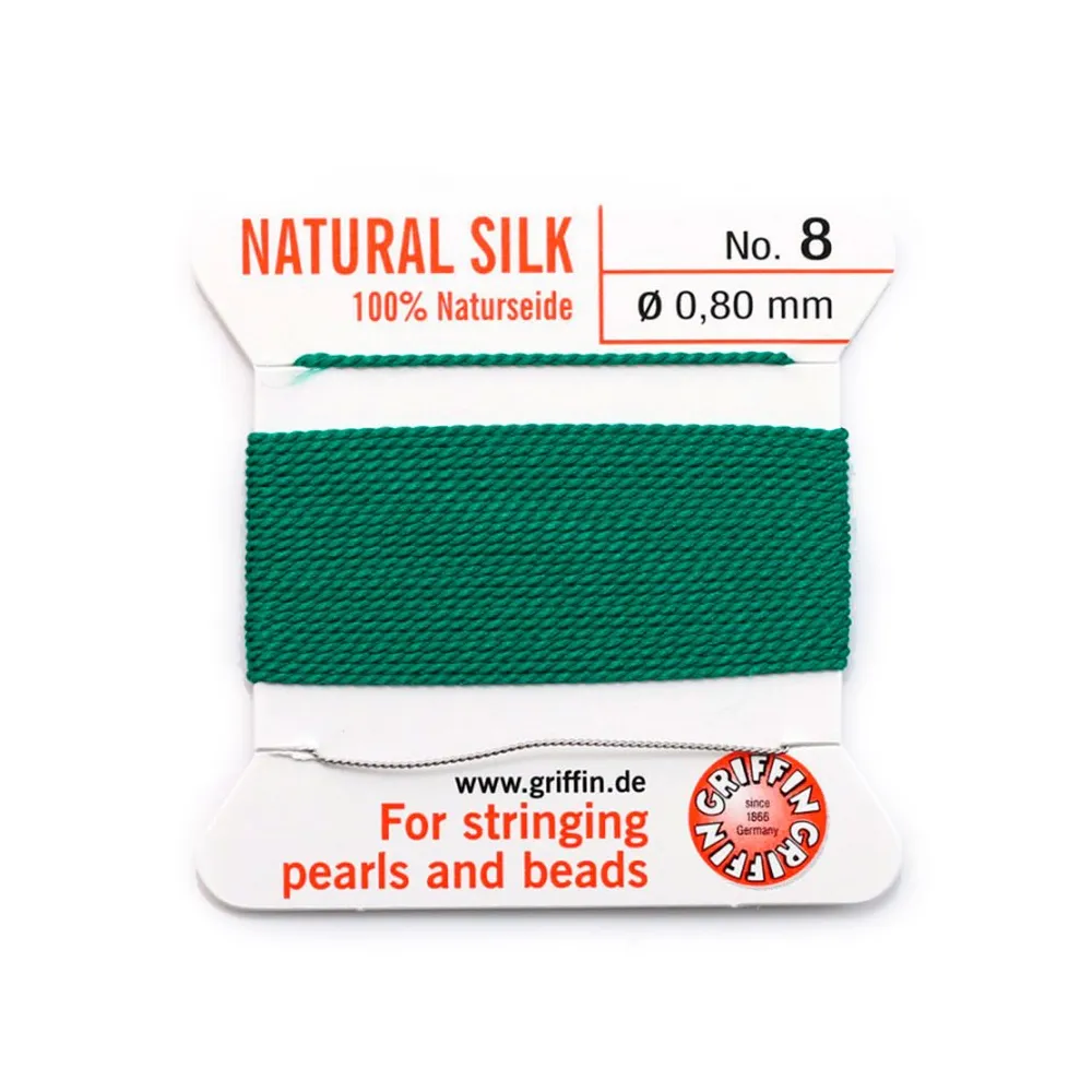 Fil de soie 0.8mm attaché à une aiguille vert x 2m