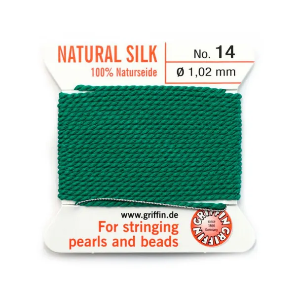 Fil de soie 1.02mm attaché à une aiguille vert x 2m