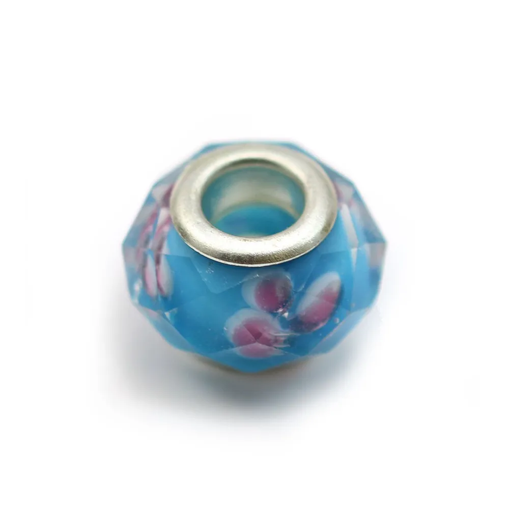 Perle en verre vert, bleu marine & doré 13.3mm x 1pc