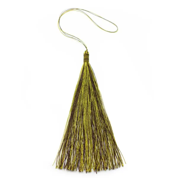 Pompon imitation soie bicolore(marron & doré) 80mm x 1pc